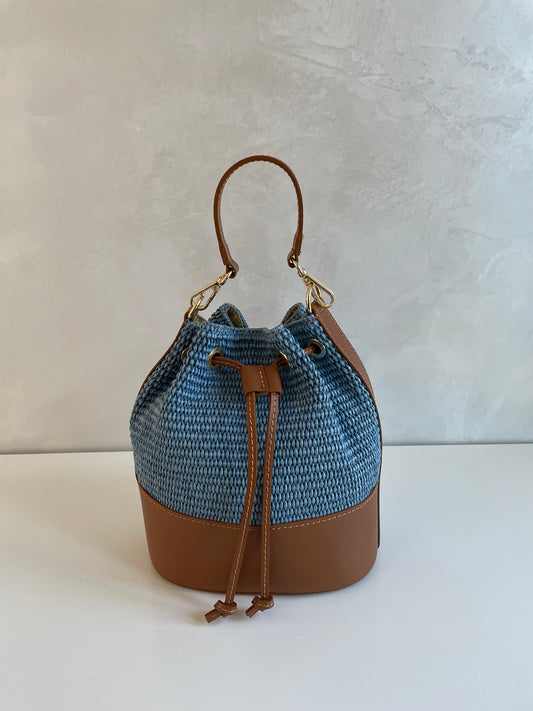 BORSA A SECCHIELLO SARA IN RAFIA E PELLE