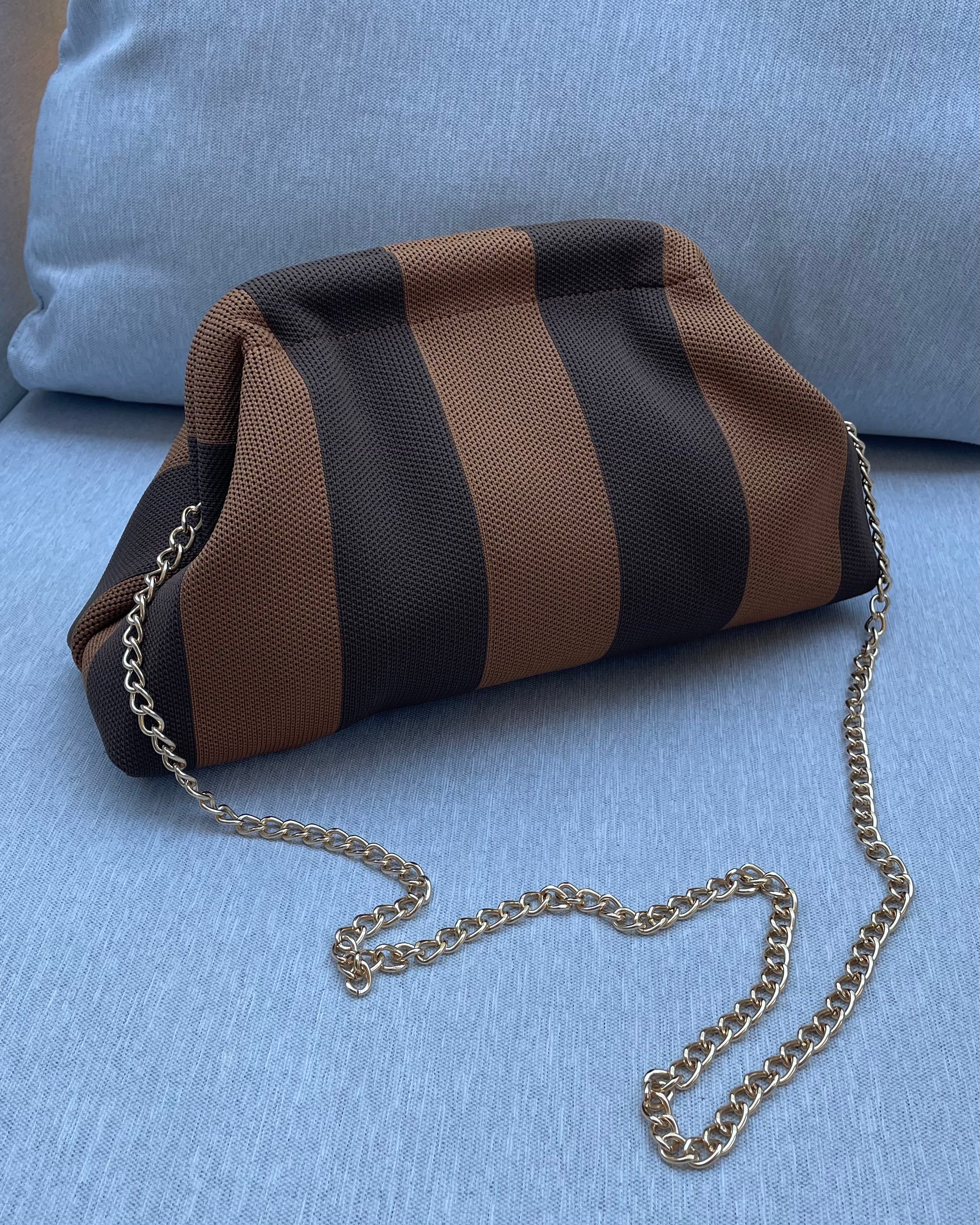 POCHETTE RIGHE MOKA MARRONE