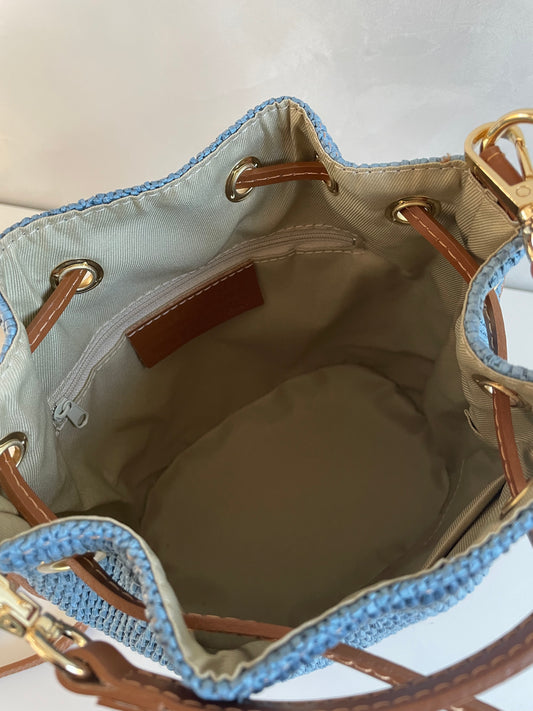 BORSA A SECCHIELLO SARA IN RAFIA E PELLE