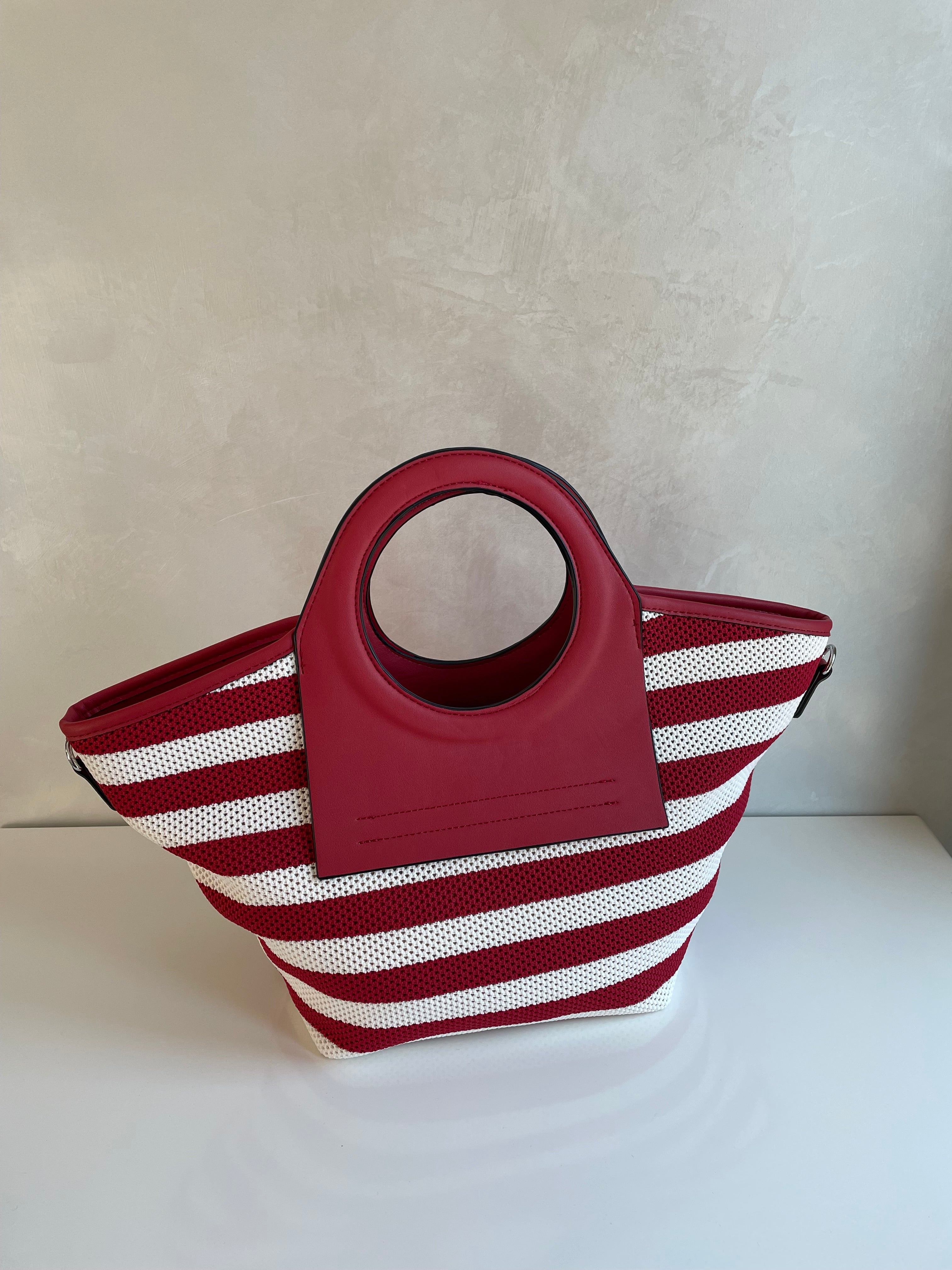 BORSA A MANO LIA A RIGHE BIANCHE E ROSSE