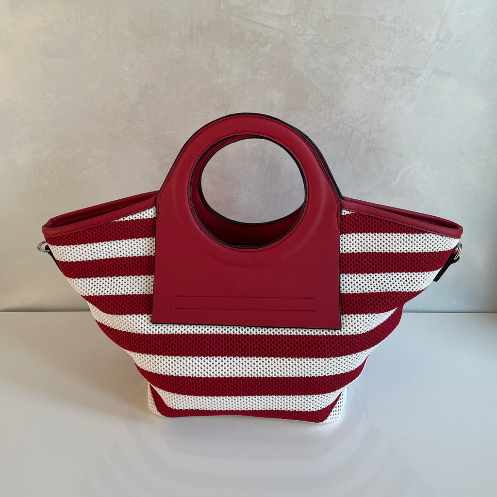 BORSA A MANO LIA A RIGHE BIANCHE E ROSSE