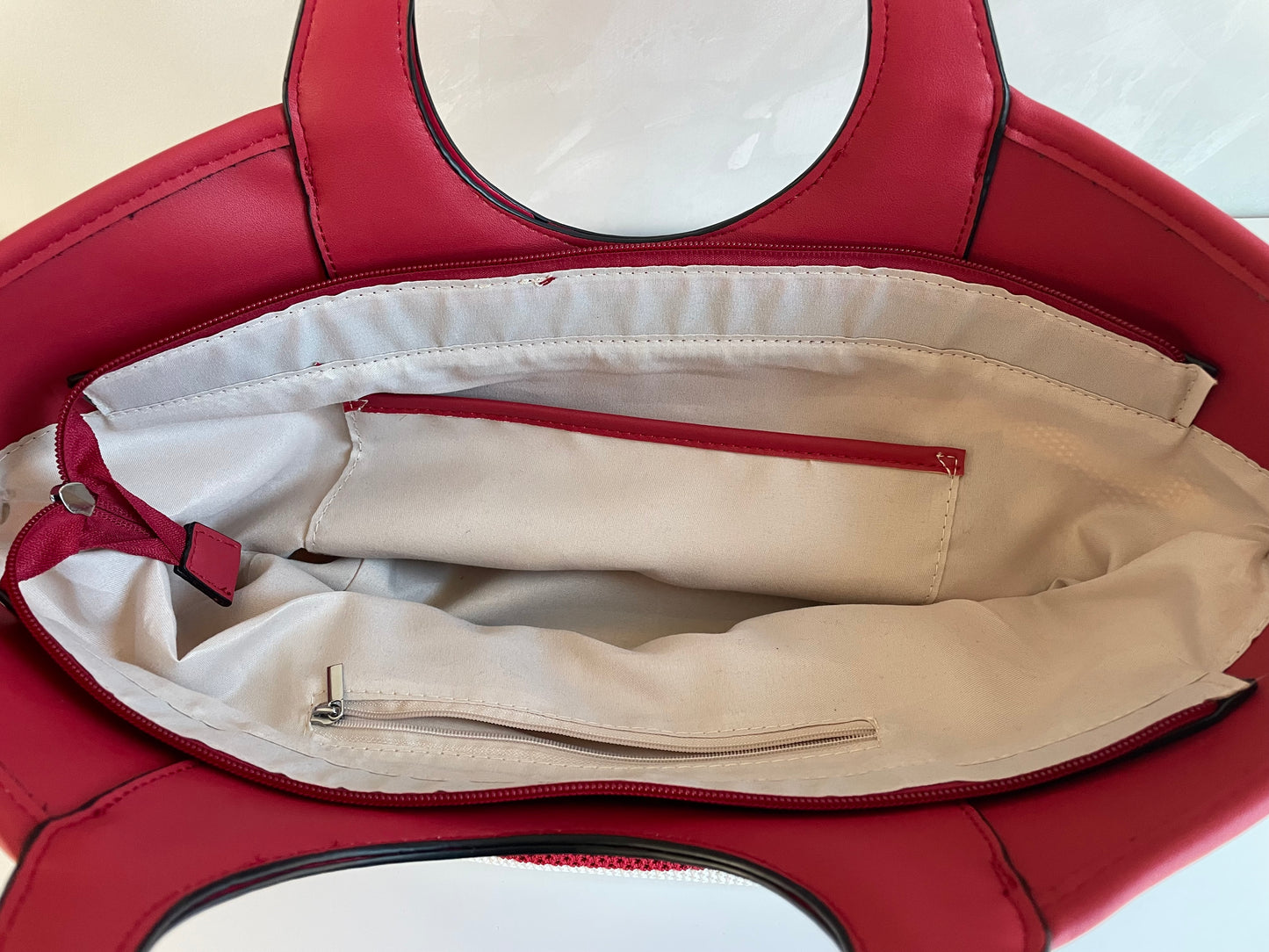 BORSA A MANO CAPRI A RIGHE BIANCHE E ROSSE