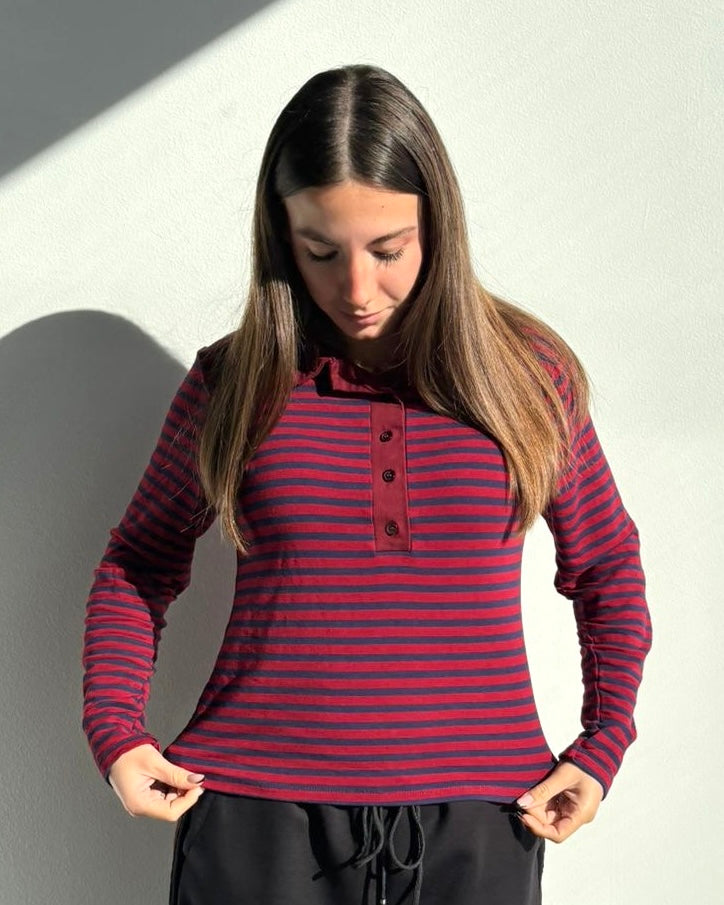 MAGLIA POLO RIGHE BORDEAUX