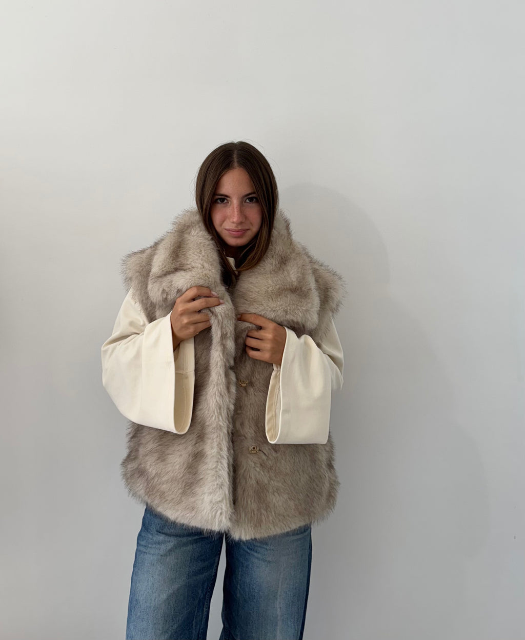 GILET CORTINA ECOPELLICCIA CON COLLO AMPIO