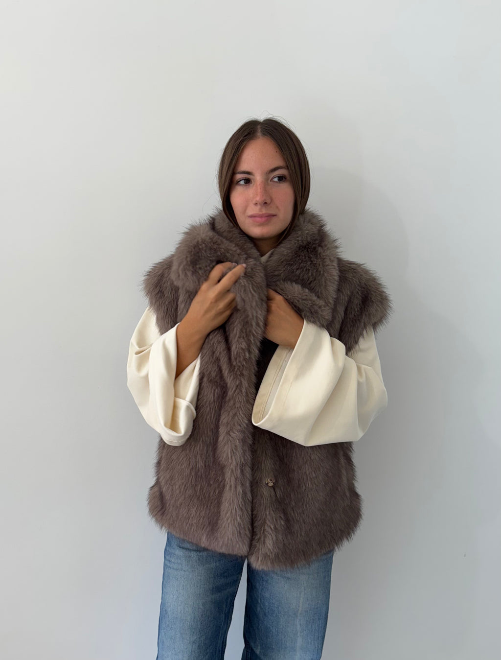 GILET CORTINA ECOPELLICCIA CON COLLO AMPIO