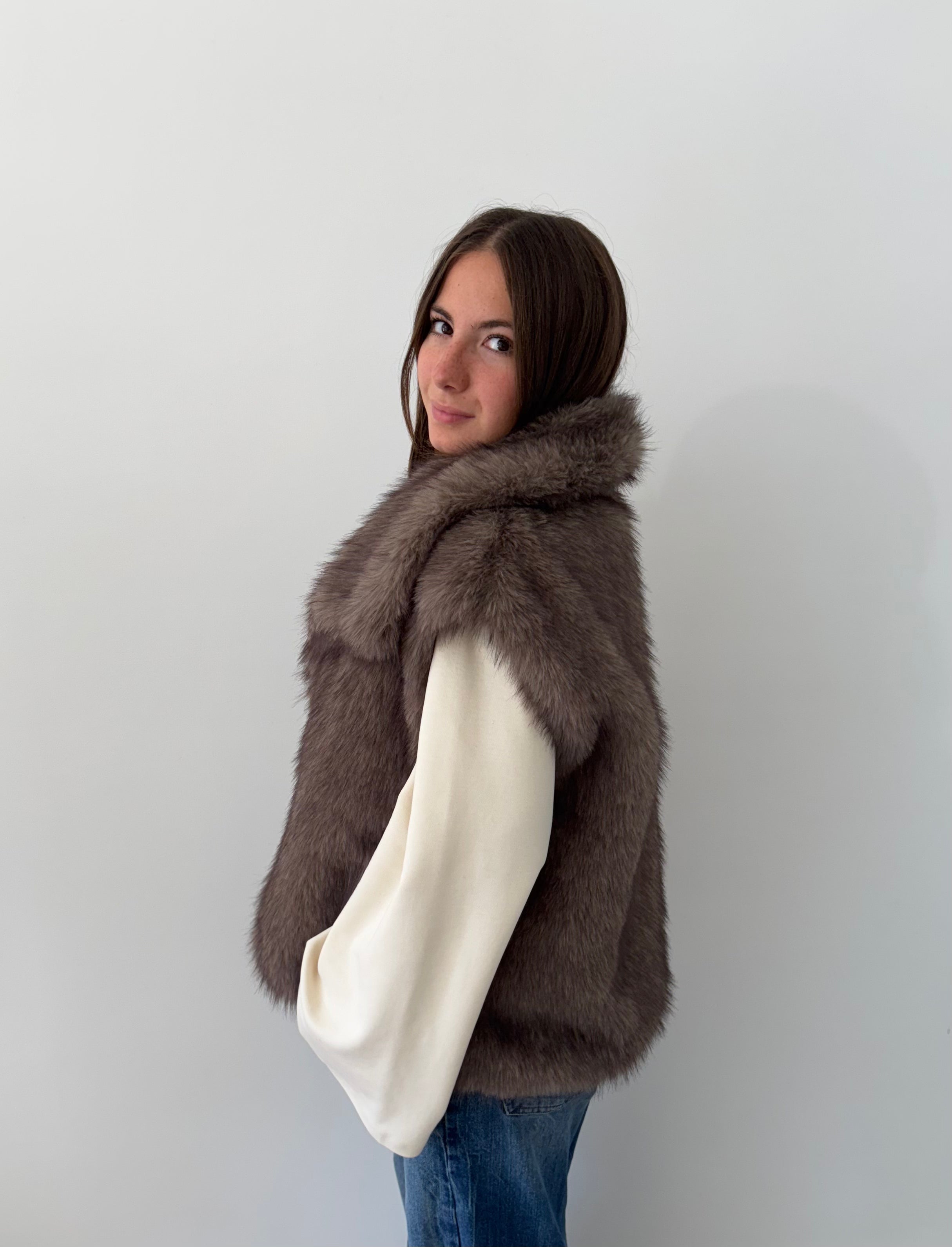 GILET CORTINA ECOPELLICCIA CON COLLO AMPIO