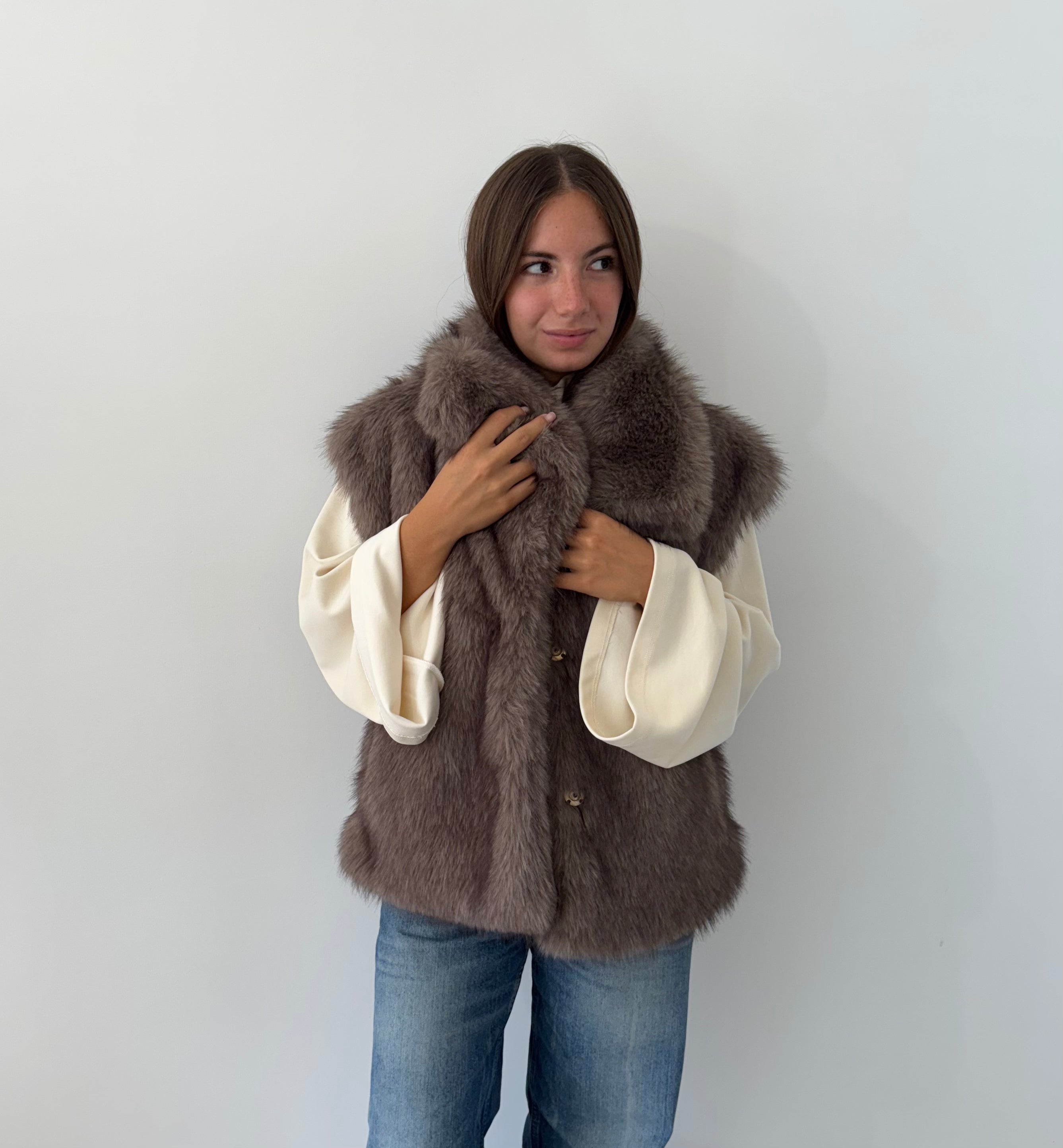 GILET CORTINA ECOPELLICCIA CON COLLO AMPIO