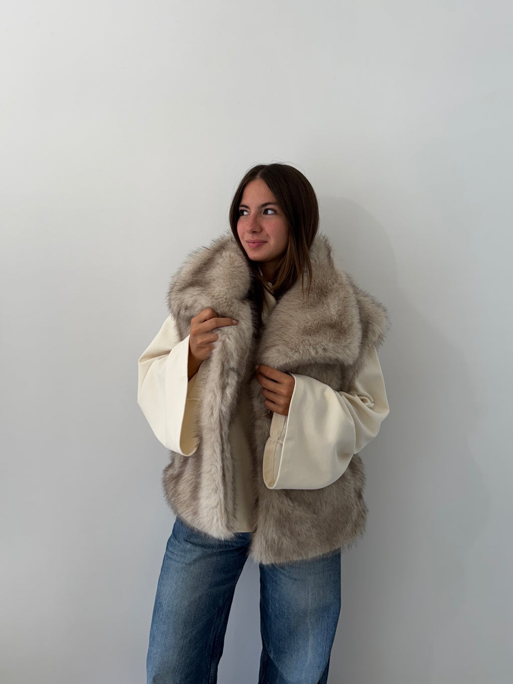 GILET CORTINA ECOPELLICCIA CON COLLO AMPIO