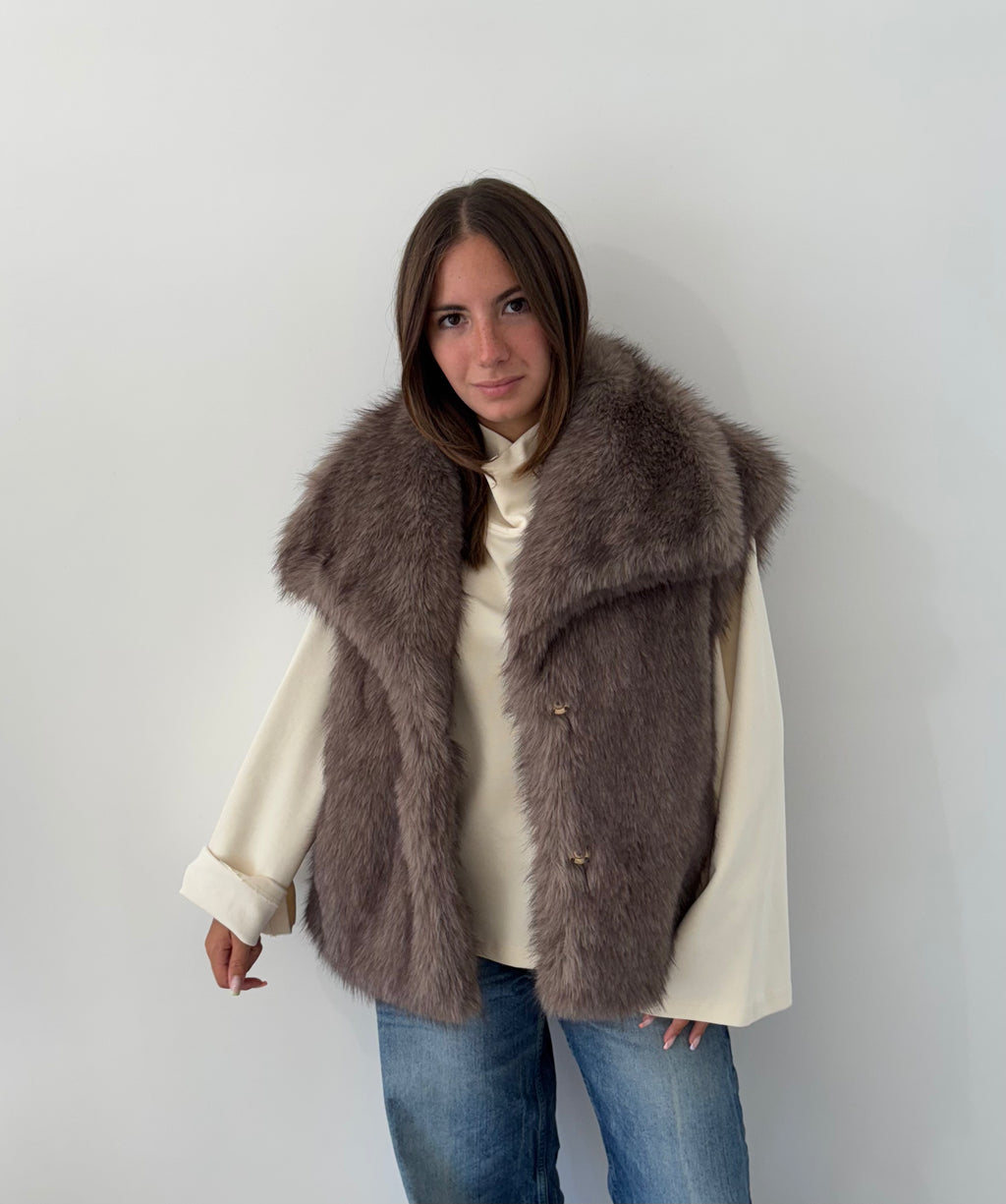 GILET CORTINA ECOPELLICCIA CON COLLO AMPIO