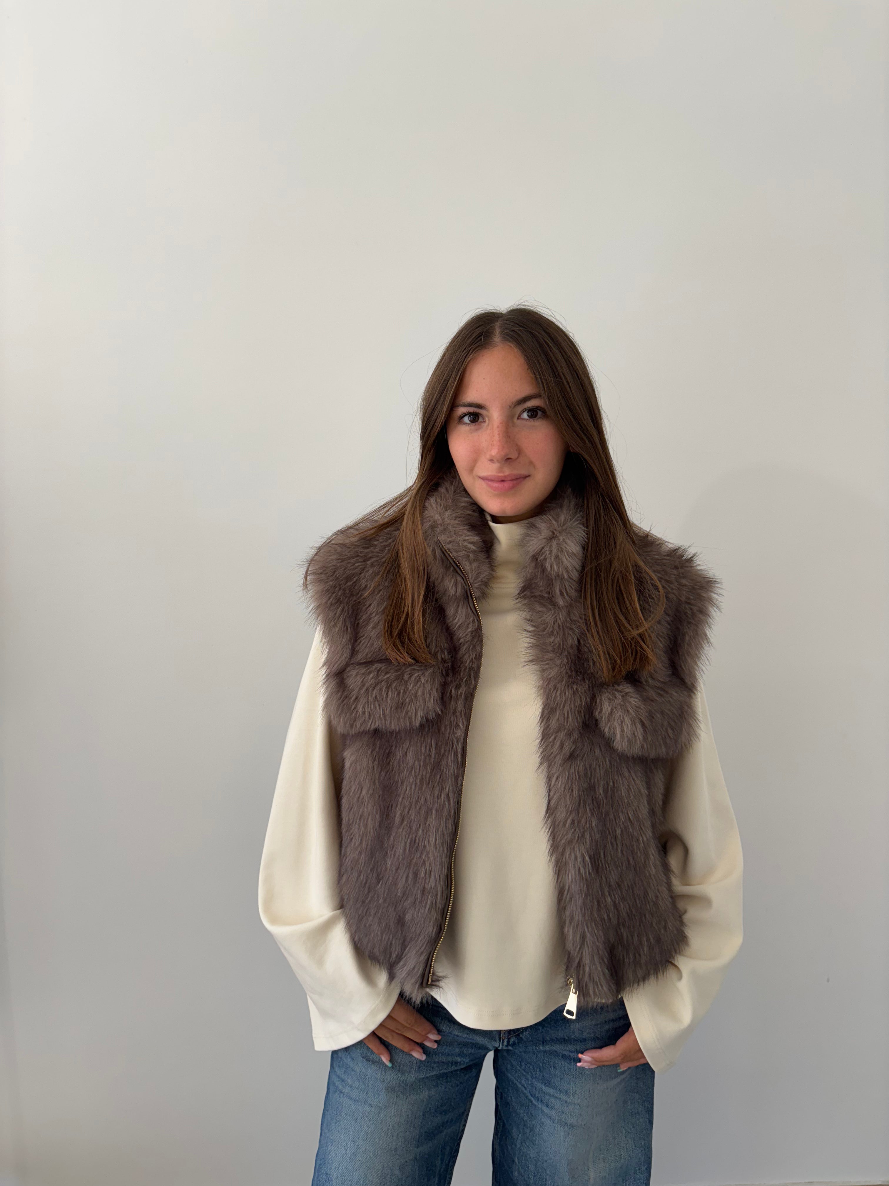 GILET LIVIGNO ECOPELLICCIA CON TASCHE