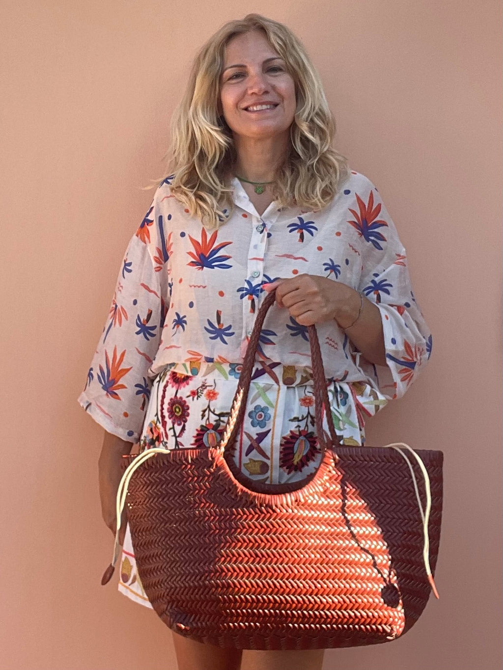 BORSA A SPALLA PENELOPE INTRECCIATA CUOIO