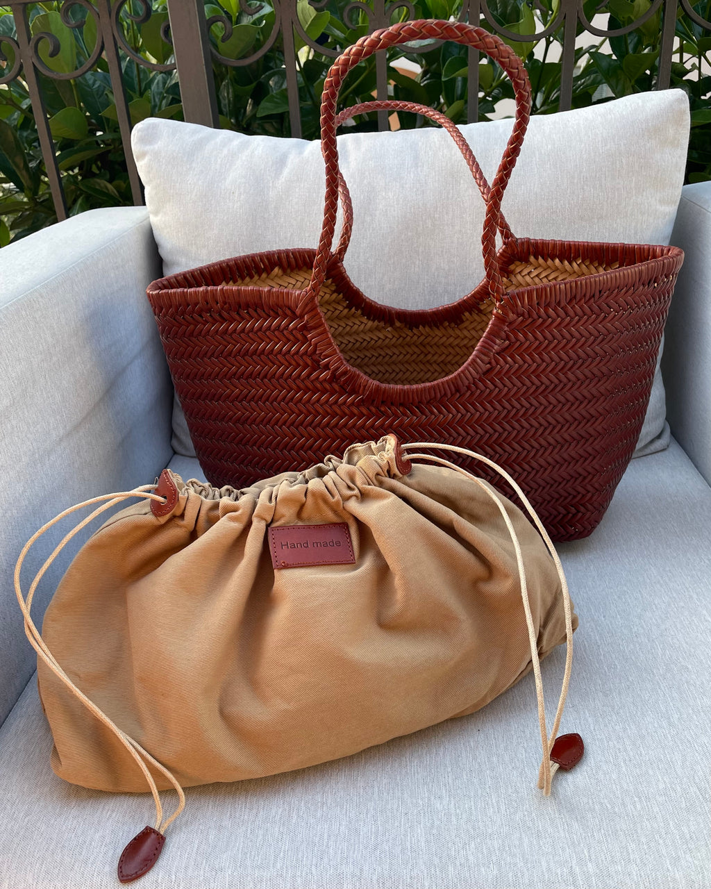 BORSA A SPALLA PENELOPE INTRECCIATA CUOIO