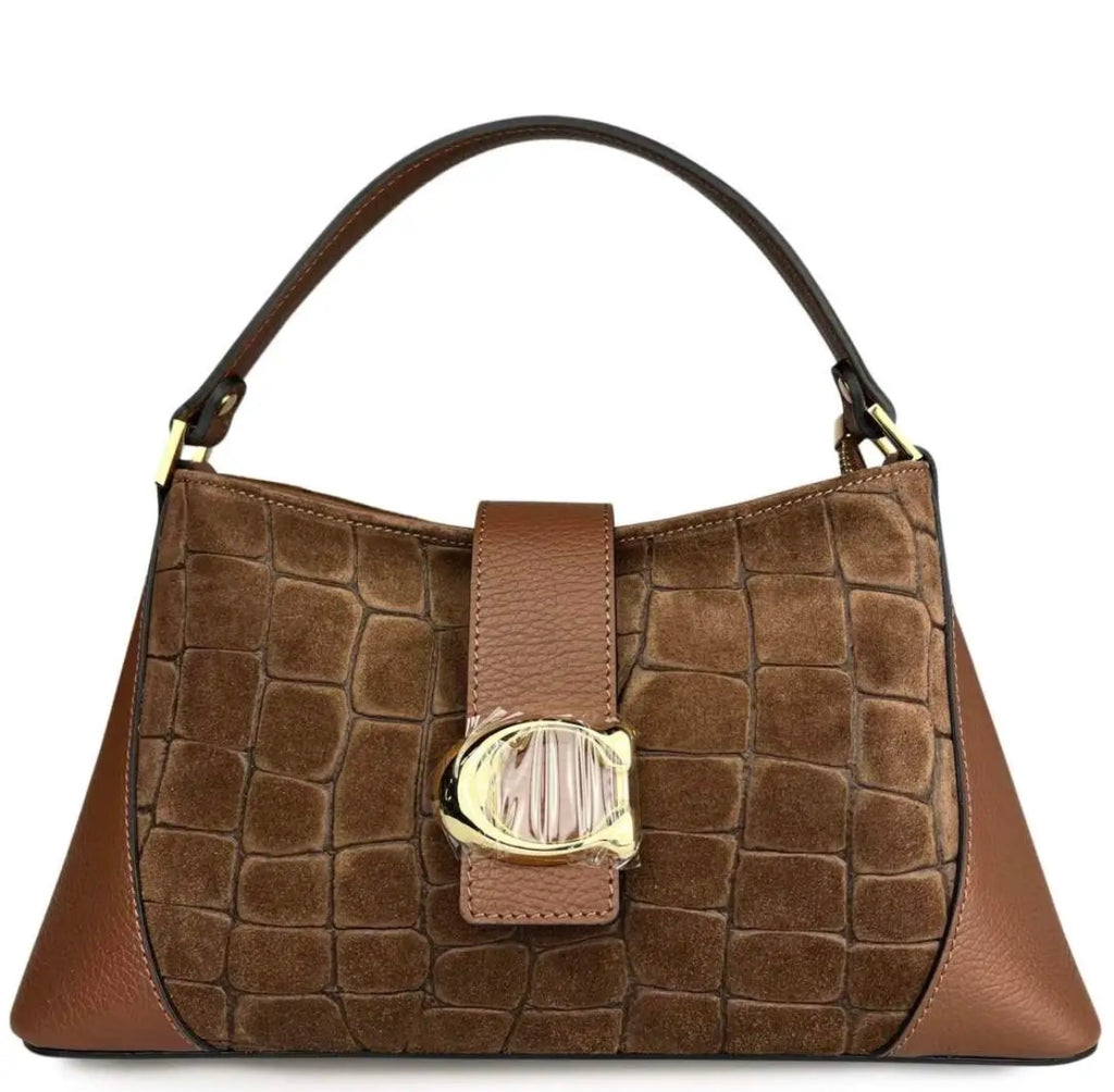 BORSA A MANO CATY CROCO MARRONE