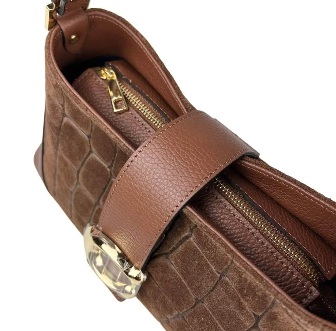 BORSA A MANO CATY CROCO MARRONE