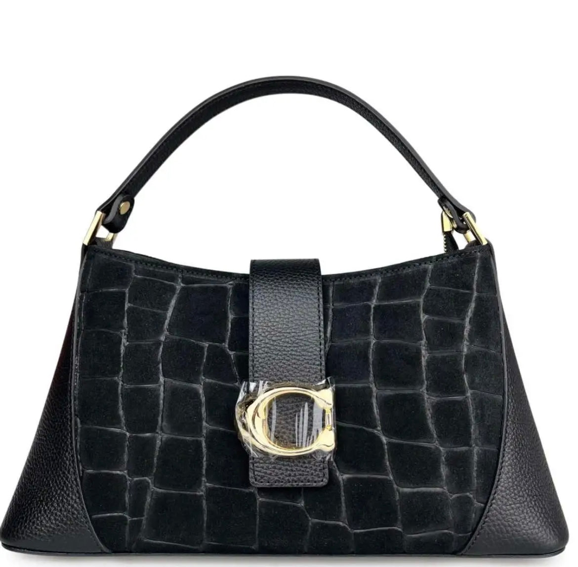 BORSA A MANO CATY CROCO NERO