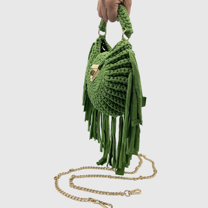BORSA A MANO STELLA IN TESSUTO CON FRANGE E TRACOLLA